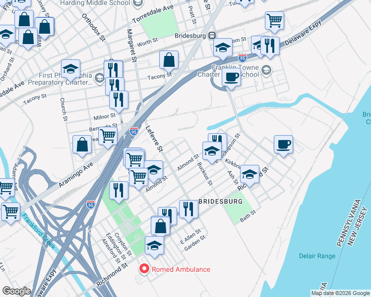 map of restaurants, bars, coffee shops, grocery stores, and more near 4547 Miller Street in Philadelphia