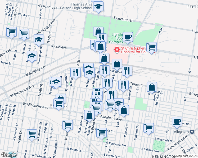 map of restaurants, bars, coffee shops, grocery stores, and more near 3507 North Howard Street in Philadelphia