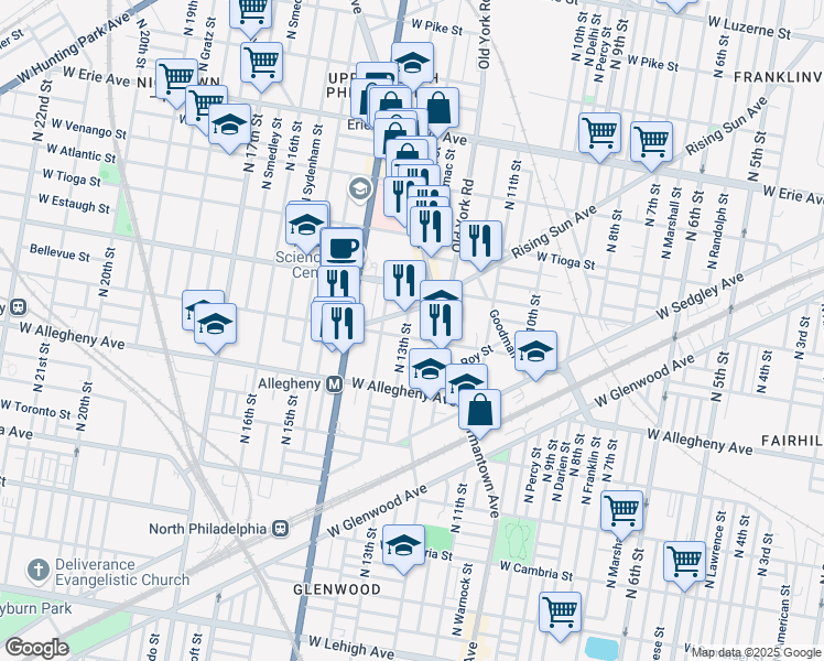 map of restaurants, bars, coffee shops, grocery stores, and more near in Philadelphia