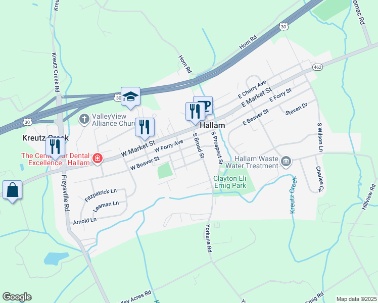 map of restaurants, bars, coffee shops, grocery stores, and more near 75 Church Street in Hallam