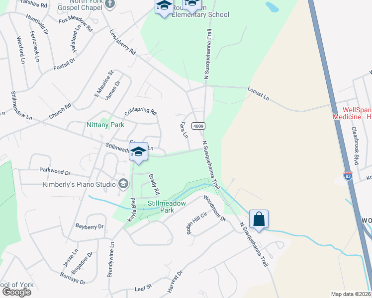 map of restaurants, bars, coffee shops, grocery stores, and more near 2520 Tara Lane in York