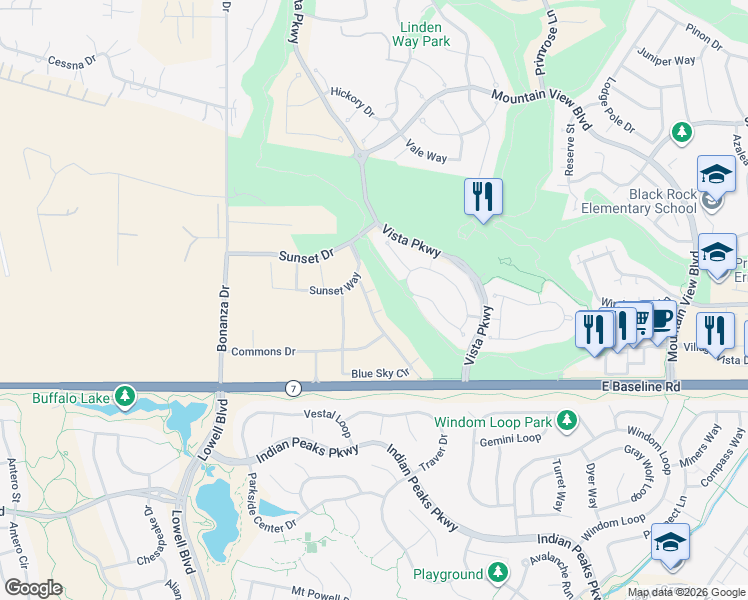 map of restaurants, bars, coffee shops, grocery stores, and more near 2875 Blue sky Circle in Erie
