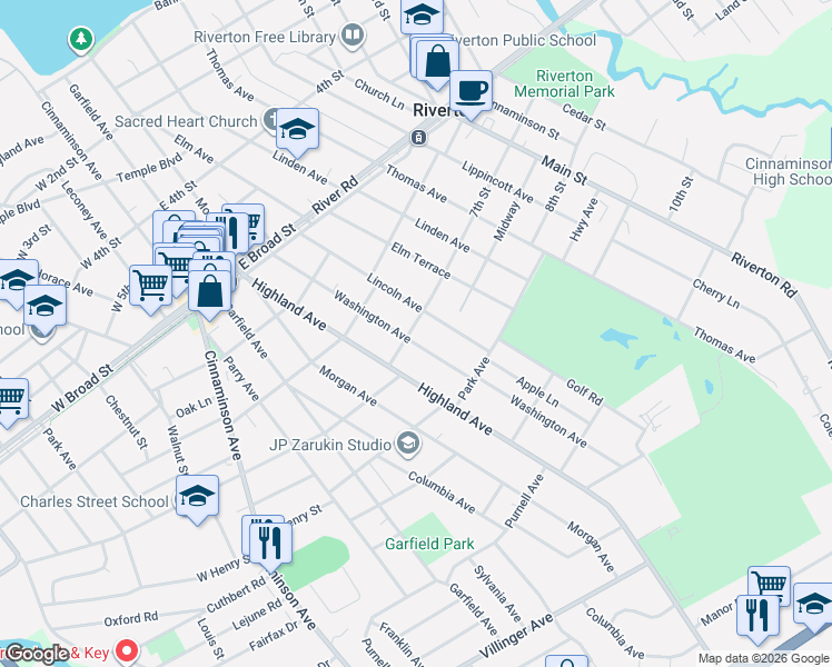 map of restaurants, bars, coffee shops, grocery stores, and more near 818 Washington Avenue in Palmyra