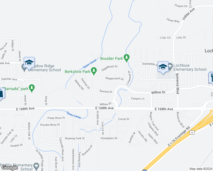 map of restaurants, bars, coffee shops, grocery stores, and more near 869 Ponderosa Lane in Lochbuie