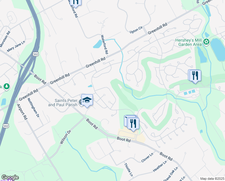 map of restaurants, bars, coffee shops, grocery stores, and more near 1516 Ulster Way in West Chester