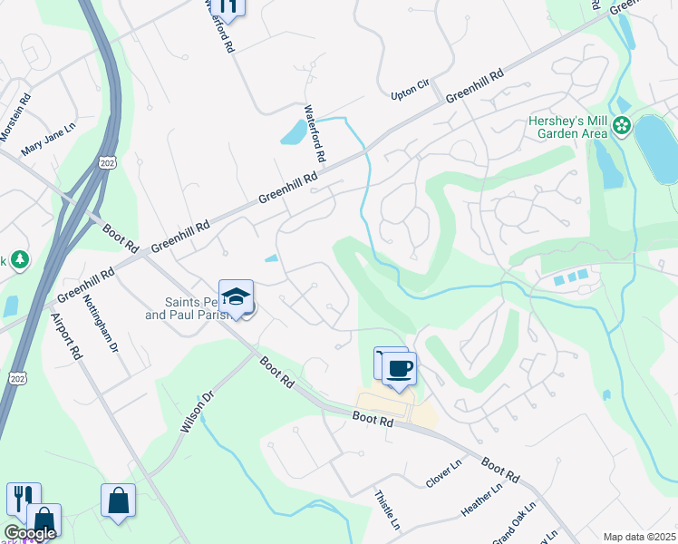 map of restaurants, bars, coffee shops, grocery stores, and more near 1516 Ulster Way in West Chester