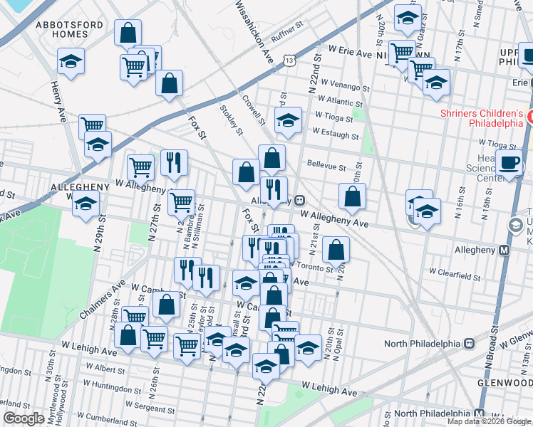 map of restaurants, bars, coffee shops, grocery stores, and more near 2315 West Allegheny Avenue in Philadelphia