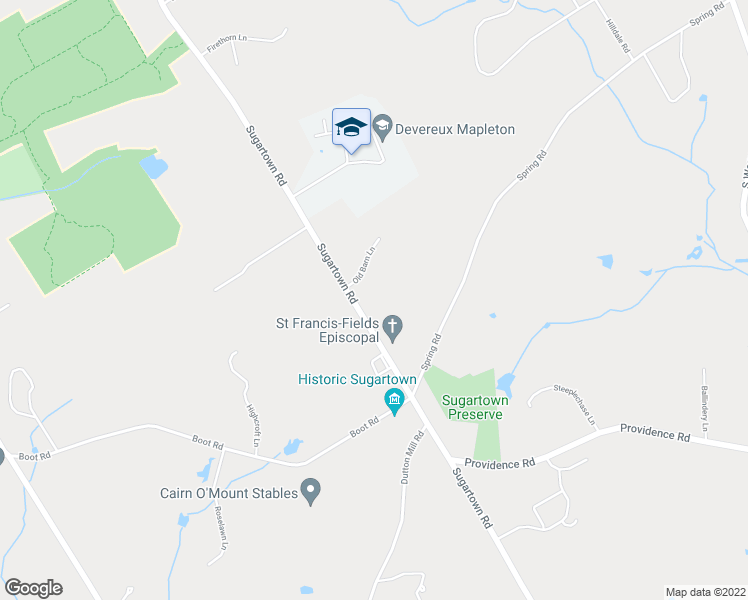 map of restaurants, bars, coffee shops, grocery stores, and more near 687 Sugartown Road in Malvern