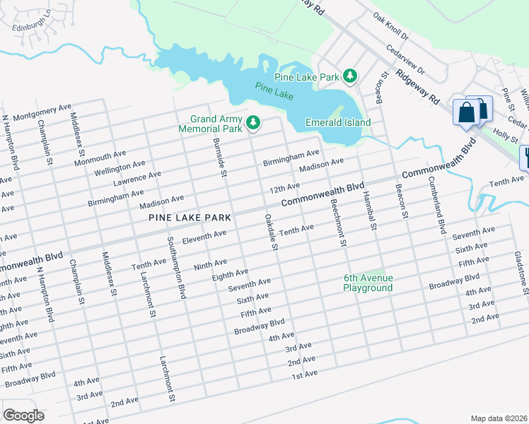 map of restaurants, bars, coffee shops, grocery stores, and more near 1113 Oakdale Street in Toms River