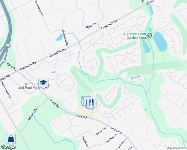 map of restaurants, bars, coffee shops, grocery stores, and more near 1009 Kennett Way in West Chester