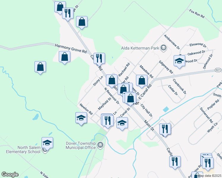 map of restaurants, bars, coffee shops, grocery stores, and more near 81 North Reservoir Drive in Dover
