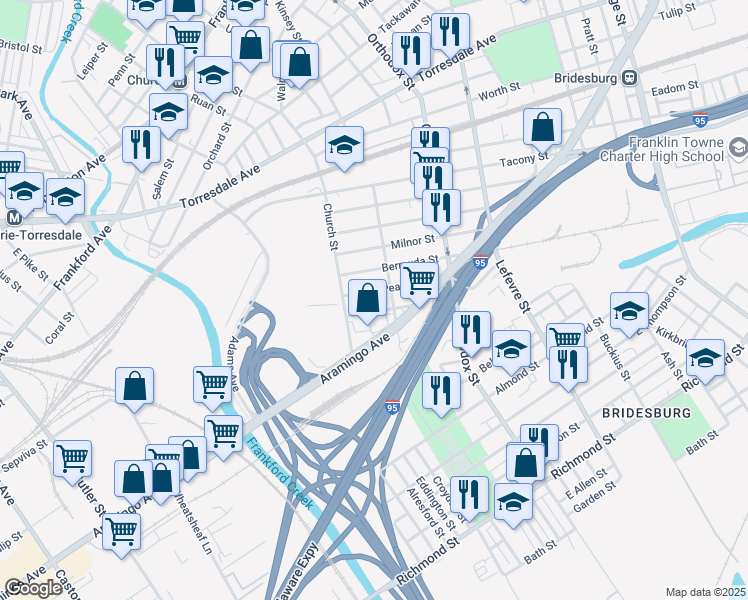map of restaurants, bars, coffee shops, grocery stores, and more near 4336 Sepviva Street in Philadelphia