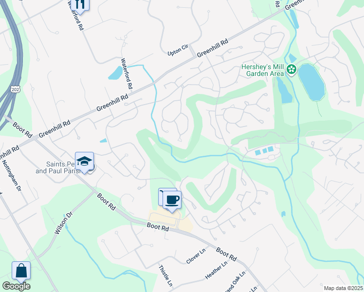 map of restaurants, bars, coffee shops, grocery stores, and more near 1009 Kennett Way in West Chester