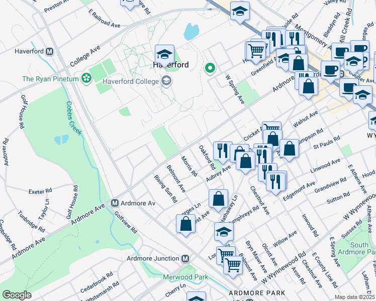 map of restaurants, bars, coffee shops, grocery stores, and more near 715 Ardmore Avenue in Ardmore