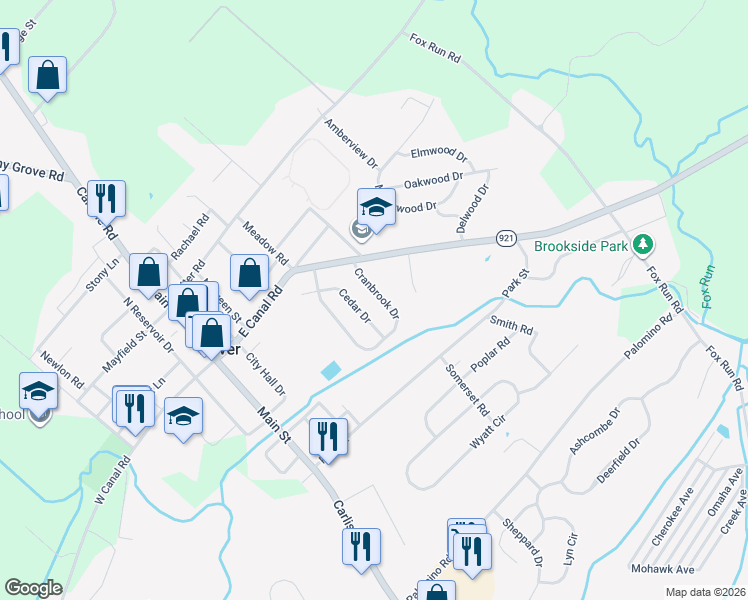map of restaurants, bars, coffee shops, grocery stores, and more near 123 Cranbrook Drive in Dover