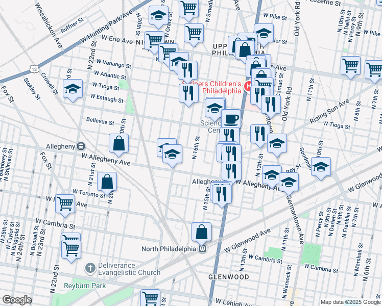 map of restaurants, bars, coffee shops, grocery stores, and more near 3232 North 16th Street in Philadelphia