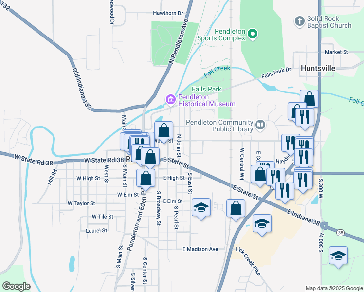 map of restaurants, bars, coffee shops, grocery stores, and more near in Pendleton