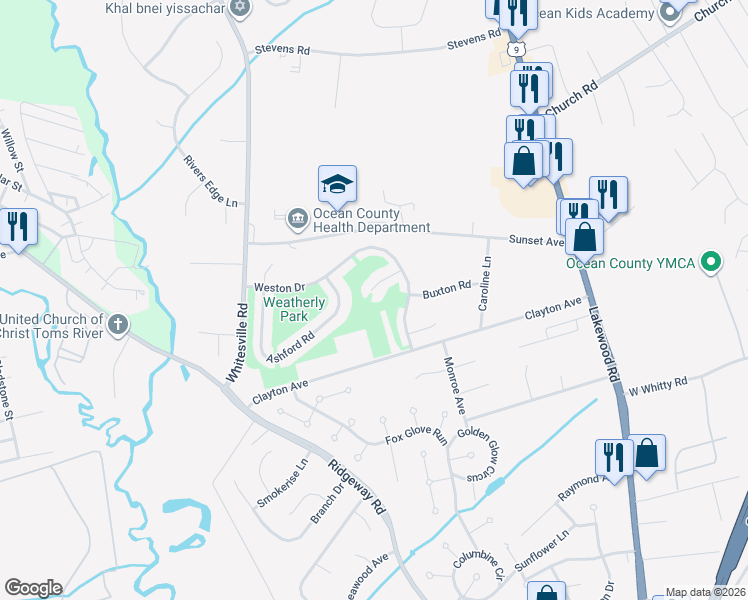 map of restaurants, bars, coffee shops, grocery stores, and more near 111 Lavenham Court in Toms River