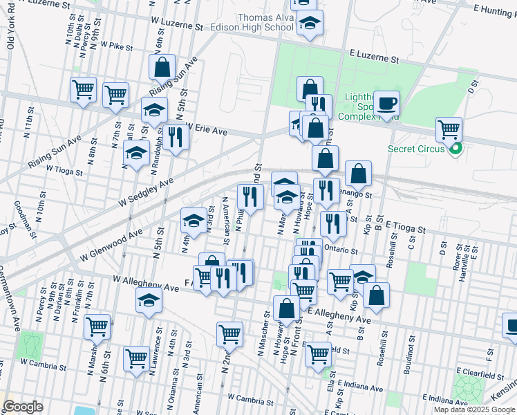 map of restaurants, bars, coffee shops, grocery stores, and more near in Philadelphia