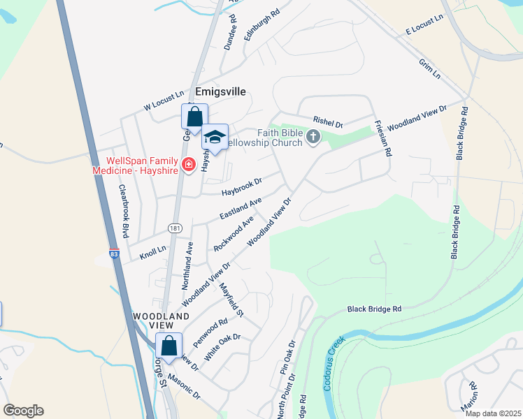 map of restaurants, bars, coffee shops, grocery stores, and more near 2425 Rutland Avenue in York