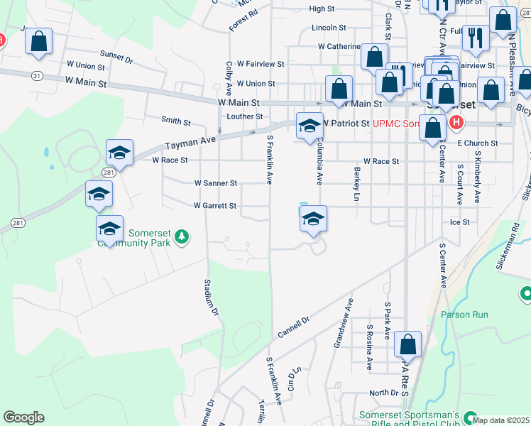 map of restaurants, bars, coffee shops, grocery stores, and more near 606 South Franklin Avenue in Somerset