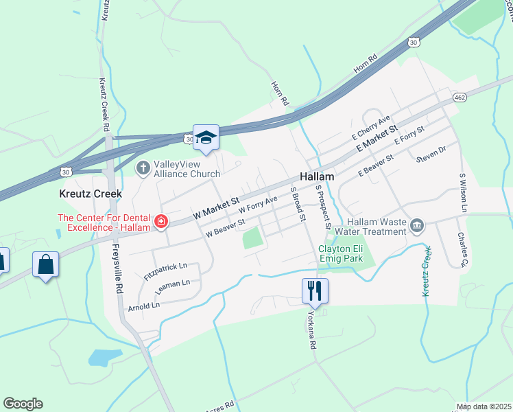 map of restaurants, bars, coffee shops, grocery stores, and more near 251 West Forry Avenue in Hallam