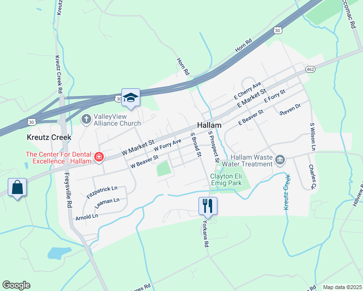 map of restaurants, bars, coffee shops, grocery stores, and more near 75 Church Street in Hallam