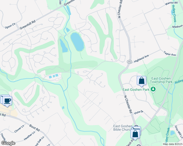 map of restaurants, bars, coffee shops, grocery stores, and more near 277 Devon Way in West Chester