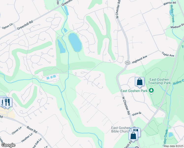 map of restaurants, bars, coffee shops, grocery stores, and more near 281 Devon Way in West Chester