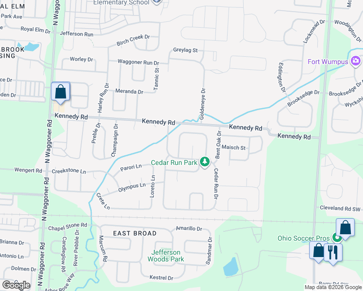 map of restaurants, bars, coffee shops, grocery stores, and more near 808 Holly Farms Drive in Blacklick
