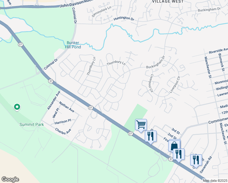 map of restaurants, bars, coffee shops, grocery stores, and more near 1066B Buckingham Drive in Manchester Township