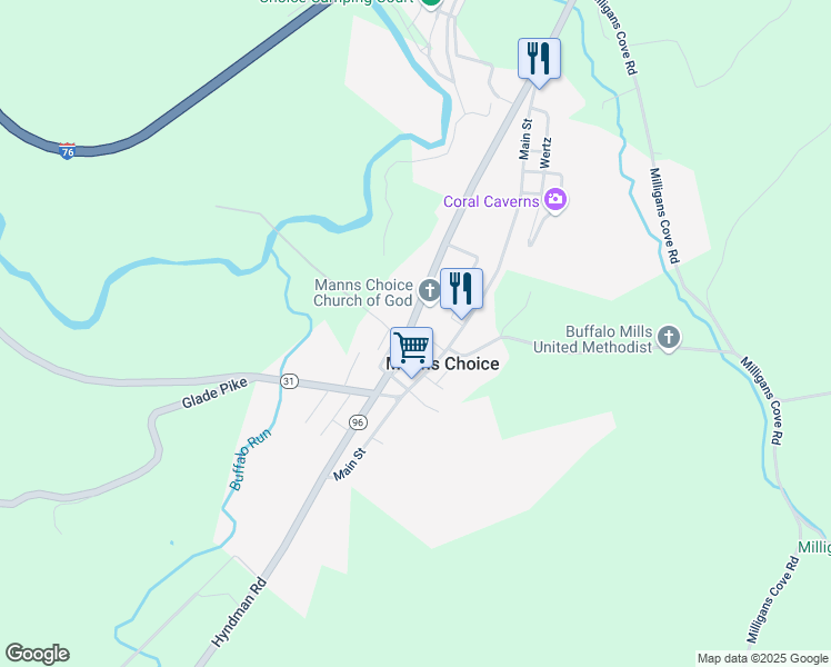 map of restaurants, bars, coffee shops, grocery stores, and more near Allegheny Road in Manns Choice