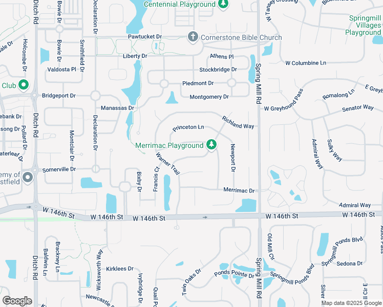 map of restaurants, bars, coffee shops, grocery stores, and more near 14842 Jonathan Drive in Westfield