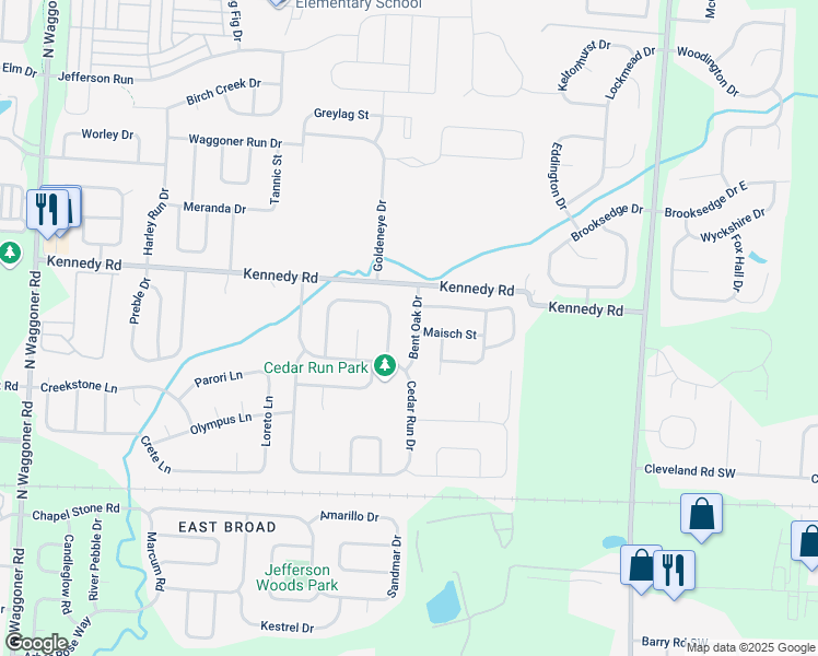 map of restaurants, bars, coffee shops, grocery stores, and more near 799 Bent Oak Drive in Blacklick