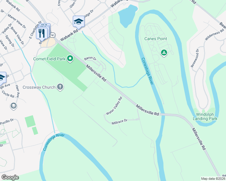 map of restaurants, bars, coffee shops, grocery stores, and more near 1949 Millersville Road in Lancaster