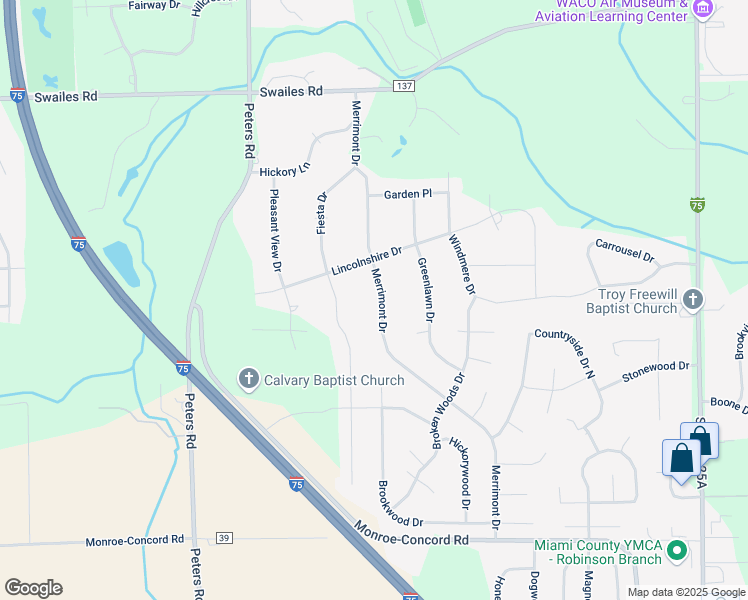 map of restaurants, bars, coffee shops, grocery stores, and more near 2342 Merrimont Drive in Troy
