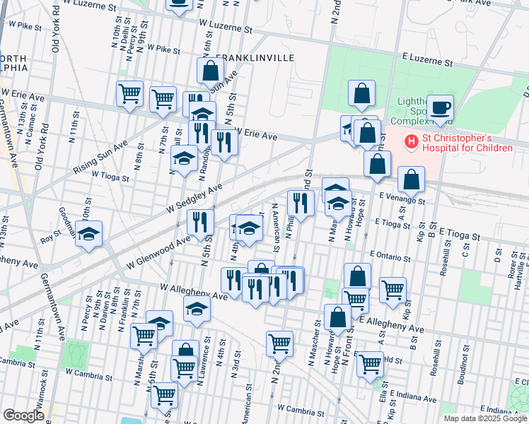 map of restaurants, bars, coffee shops, grocery stores, and more near 3451 North 3rd Street in Philadelphia