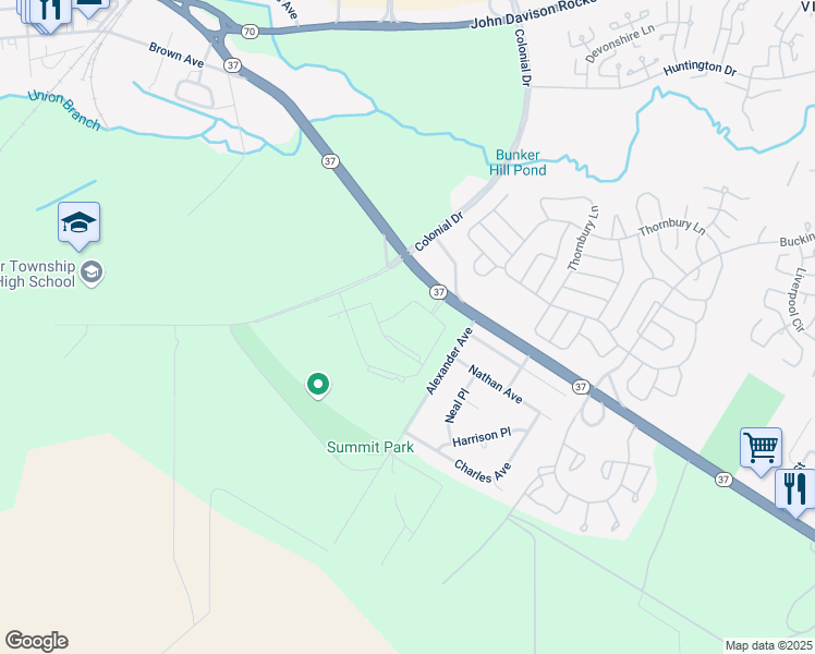 map of restaurants, bars, coffee shops, grocery stores, and more near 2501 New Jersey 37 in Manchester Township