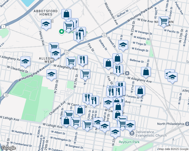 map of restaurants, bars, coffee shops, grocery stores, and more near 3152 North 25th Street in Philadelphia