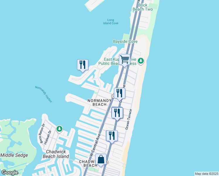 map of restaurants, bars, coffee shops, grocery stores, and more near 530 Lake Court in Mantoloking