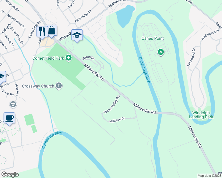 map of restaurants, bars, coffee shops, grocery stores, and more near 1949 Millersville Road in Lancaster