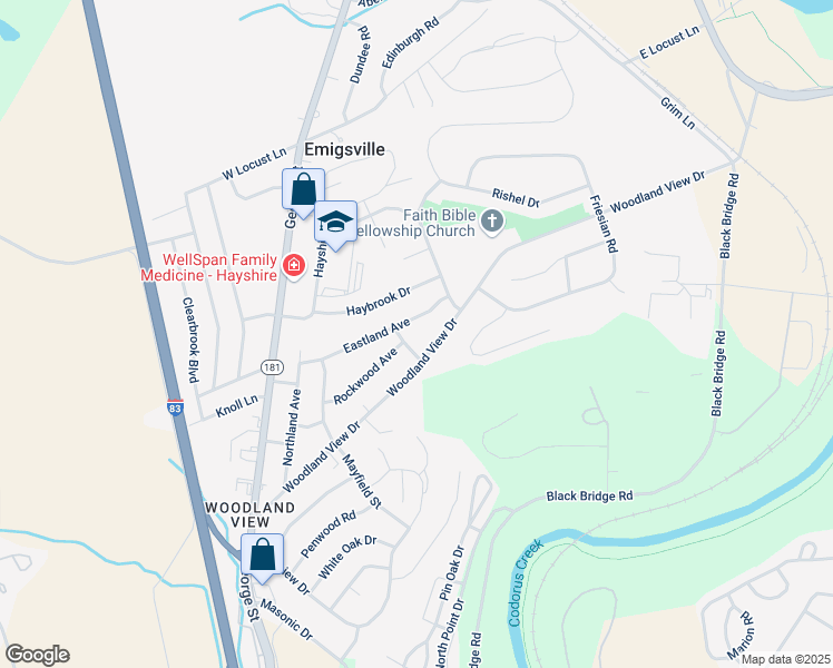 map of restaurants, bars, coffee shops, grocery stores, and more near 2425 Rutland Avenue in York