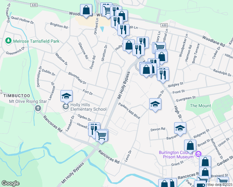 map of restaurants, bars, coffee shops, grocery stores, and more near 433 Pennington Drive in Westampton