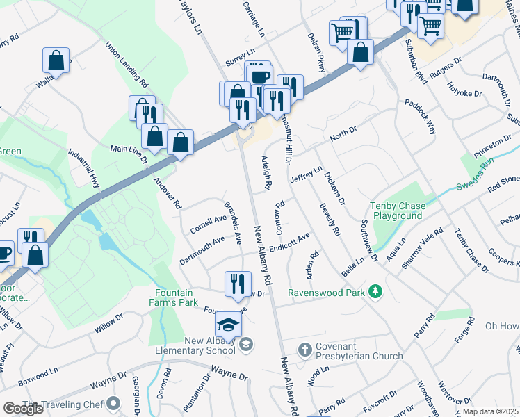 map of restaurants, bars, coffee shops, grocery stores, and more near 2204 New Albany Road in Cinnaminson