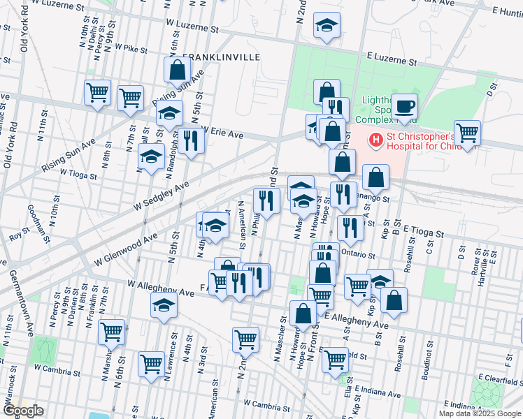 map of restaurants, bars, coffee shops, grocery stores, and more near in Philadelphia