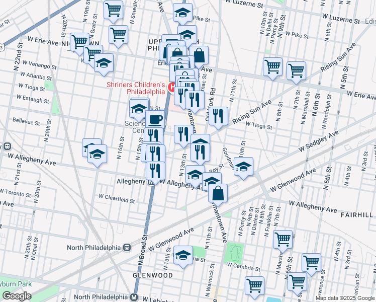 map of restaurants, bars, coffee shops, grocery stores, and more near in Philadelphia