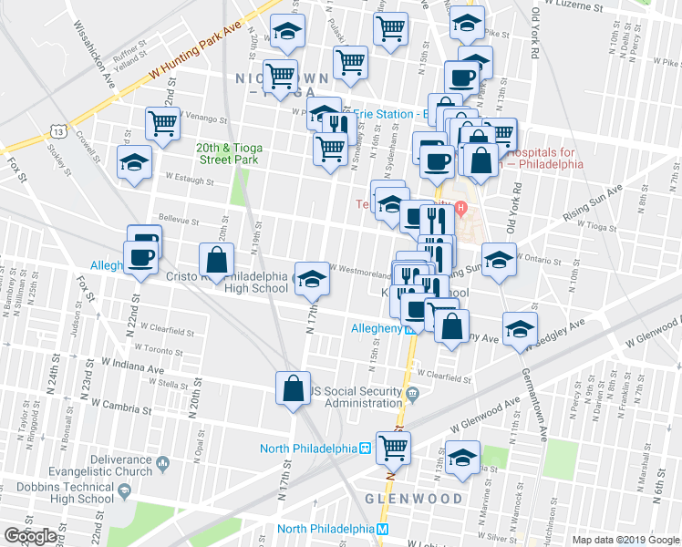 map of restaurants, bars, coffee shops, grocery stores, and more near 3238 North 16th Street in Philadelphia