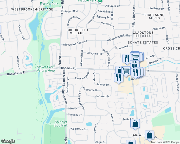 map of restaurants, bars, coffee shops, grocery stores, and more near 5603 Pleasant Hill Drive in Hilliard