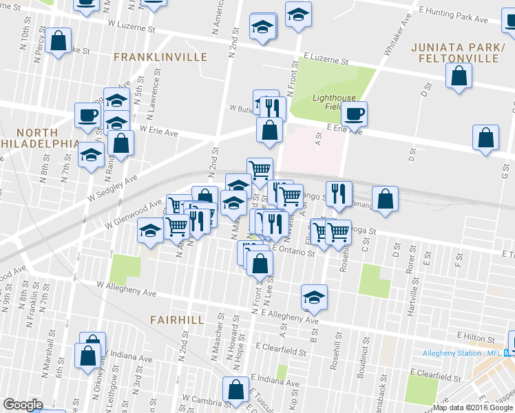 map of restaurants, bars, coffee shops, grocery stores, and more near 3507 North Howard Street in Philadelphia