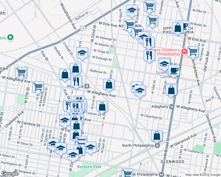 map of restaurants, bars, coffee shops, grocery stores, and more near 3221 North 20th Street in Philadelphia